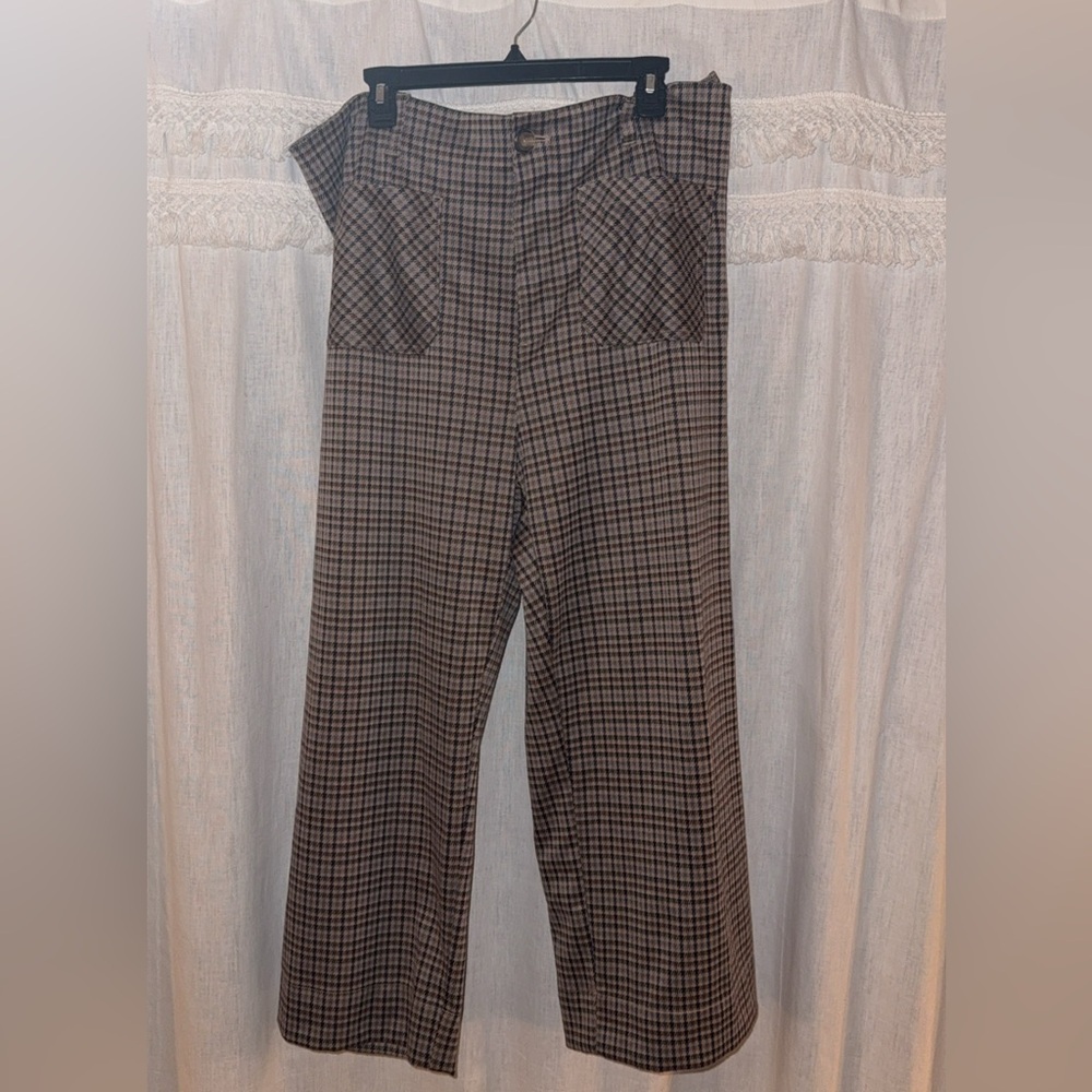 LC Lauren Conrad Brown and Gray Checked Wide-Leg Dress Pants